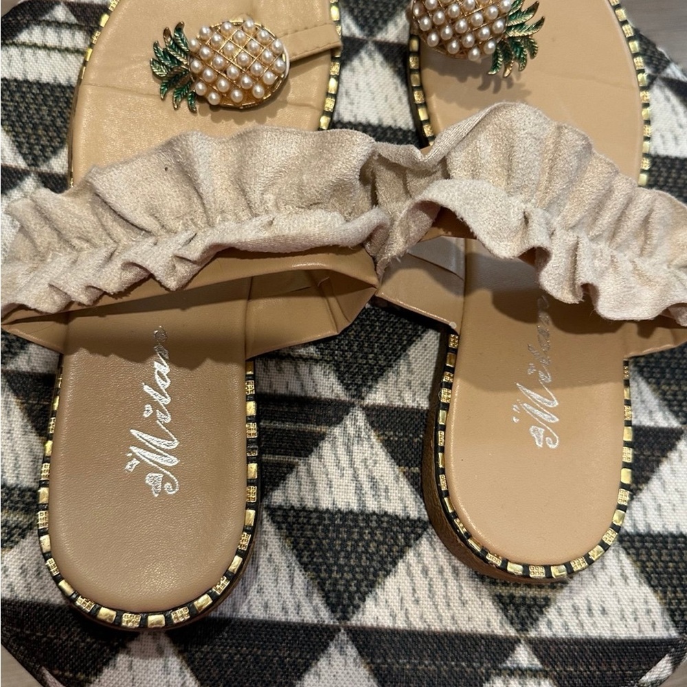 Tan Ruffle Strap Sandals